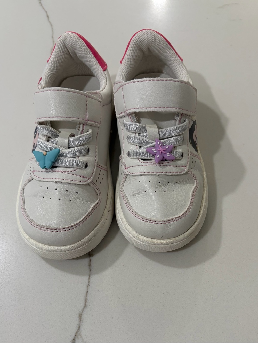 Zara White Sneakers with Pink Accents and Blue & Purple Charms